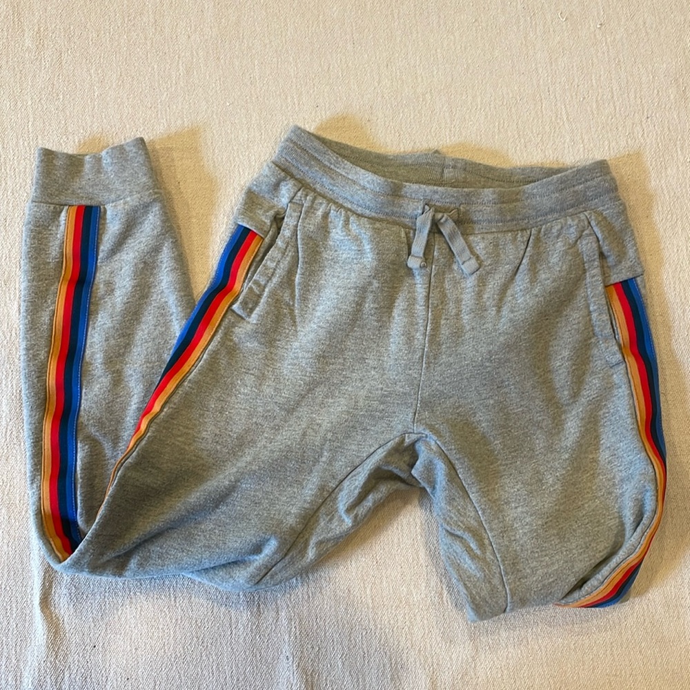 Tea Collection Gray Sweatpants with Rainbow Stripes